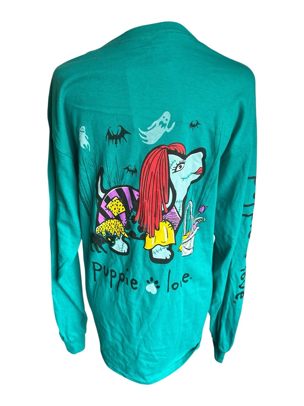 Puppie Love Zombie Skeleton Pup Long Sleeve Tee – Teal NWT